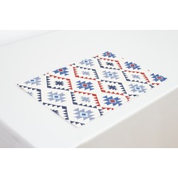 Placemat / suport de farfurie anti-pete din bumbac teflonat, model traditional, albastru / rosu